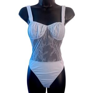 Danielle Bernstein Delicate‎ Blue Lace Sweetheart Bodysuit Teddy XXS 00 NWT